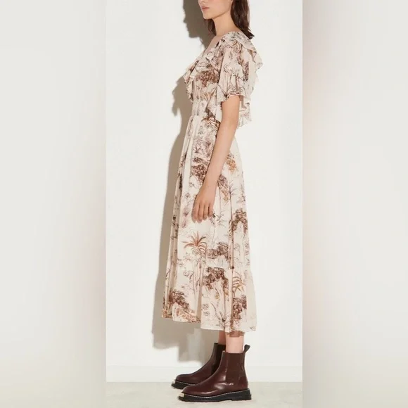 Sandro Paris Marro Ruffled Elephant Toile Midi Dress NWT $490 Size S - Picture 10 of 12